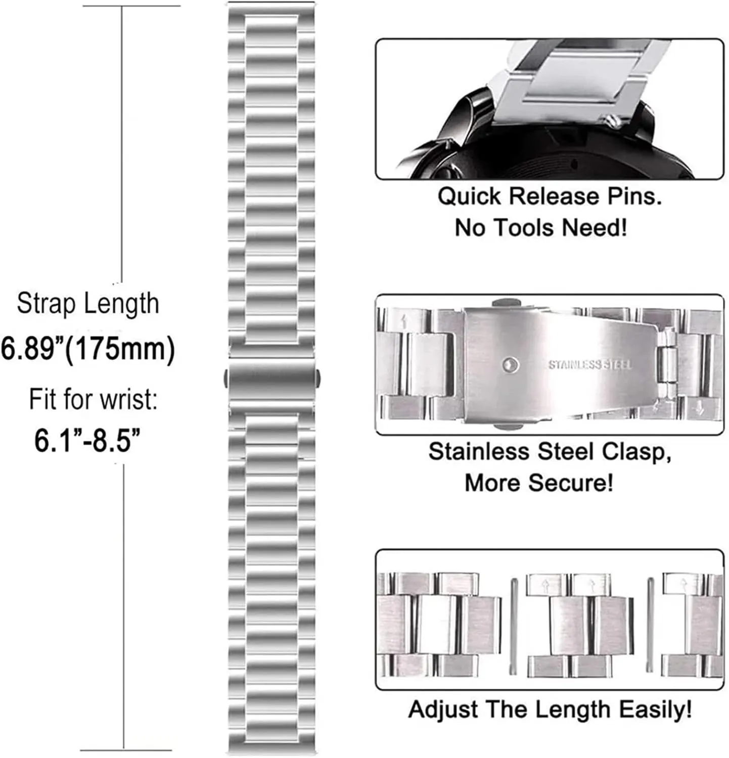 Metal Strap Quick Release Replacement Unisex Steel Watch Strap 18mm 20mm 22mm Watch Band vocabulary novel prospect stylish advertisement Strap Stainless Watch 