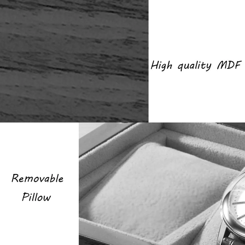 Metal tributary predatory teacher Clasp (Black) 3 Slots Wooden Watch Box, Watch Case with Glass Lid, Watch Holder with Removable Watch Pillows, Luxury Jewelry Display with 