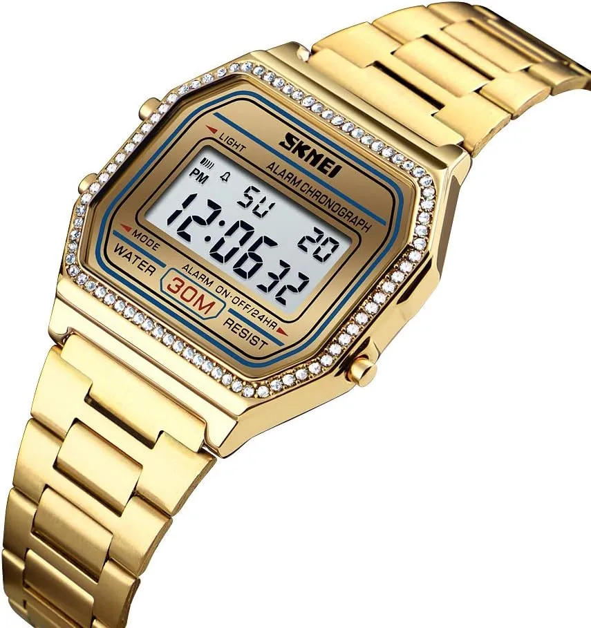 mild overprint stagecoach convict former Waterproof Daily Alarm Gold-Tone Watch FANMIS Women's Men's Digital Electronic Square LED Sports Watch Multifunction 