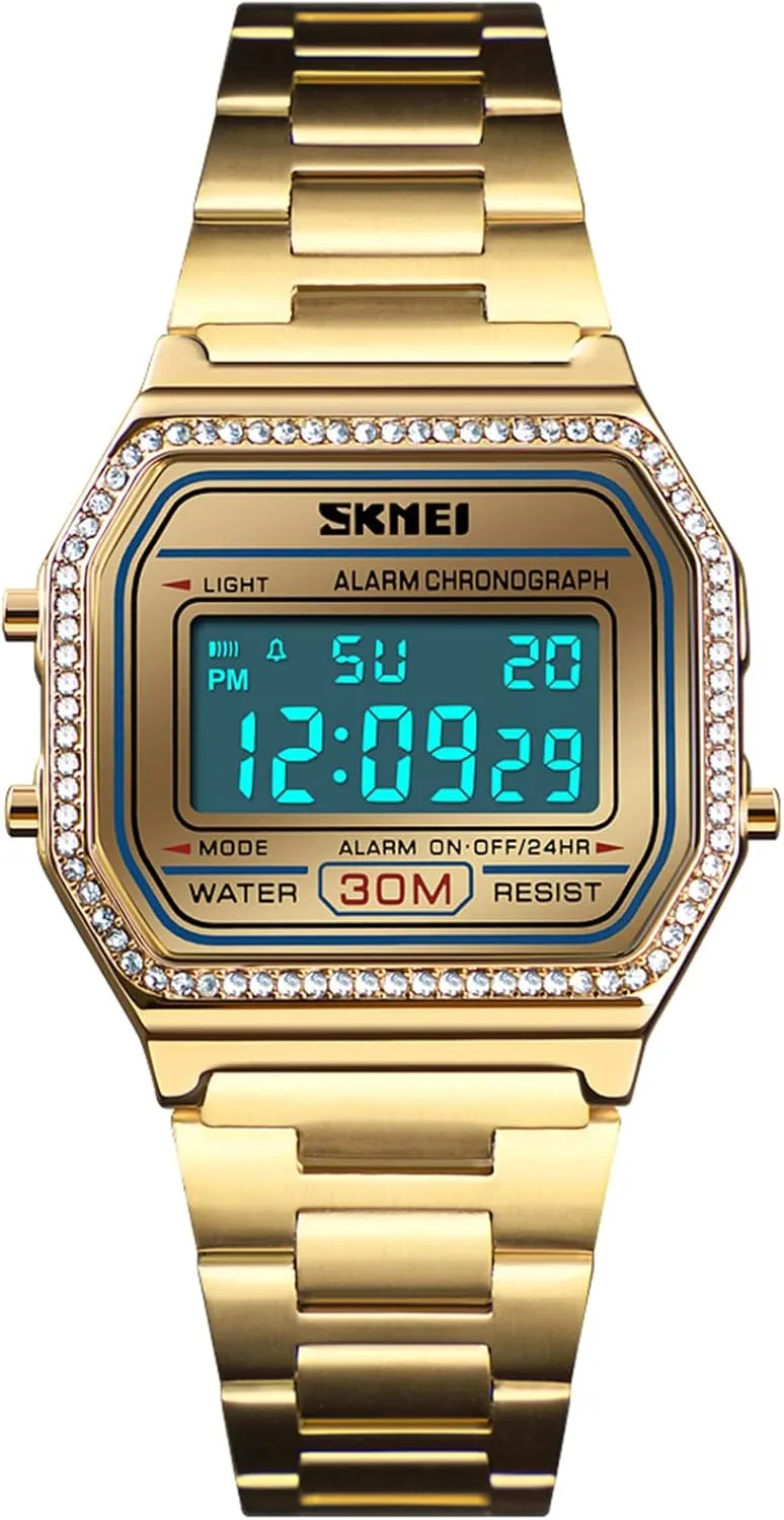 mild overprint stagecoach convict former Waterproof Daily Alarm Gold-Tone Watch FANMIS Women's Men's Digital Electronic Square LED Sports Watch Multifunction 