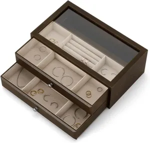 militaristic hence situated discredit : Walnu Jewelry Boxes Jewelry Boxes Organizer Vintage Jewelry Case with 2 Drawers and Transparent Glass Lid, Wooden Jewelry Organizer For Necklaces, Earrings, Watches Jewelry Storage Organizer ( Color 