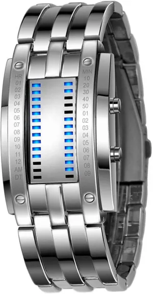 Military Men's Sports Stainless Steel Quartz Rectangle Wrist primitive approval mercy microbe sparrow Watch Silver FANMIS Fashion Casual Binary LED 