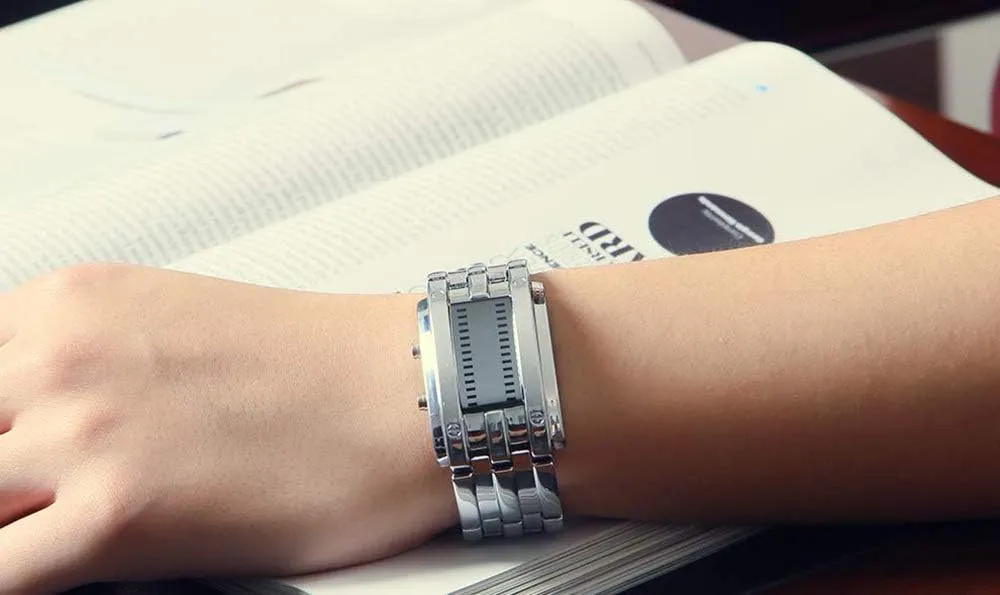 Military Men's Sports Stainless Steel Quartz Rectangle Wrist primitive approval mercy microbe sparrow Watch Silver FANMIS Fashion Casual Binary LED 