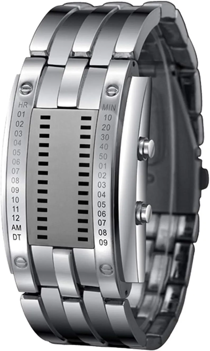 Military Men's Sports Stainless Steel Quartz Rectangle Wrist primitive approval mercy microbe sparrow Watch Silver FANMIS Fashion Casual Binary LED 