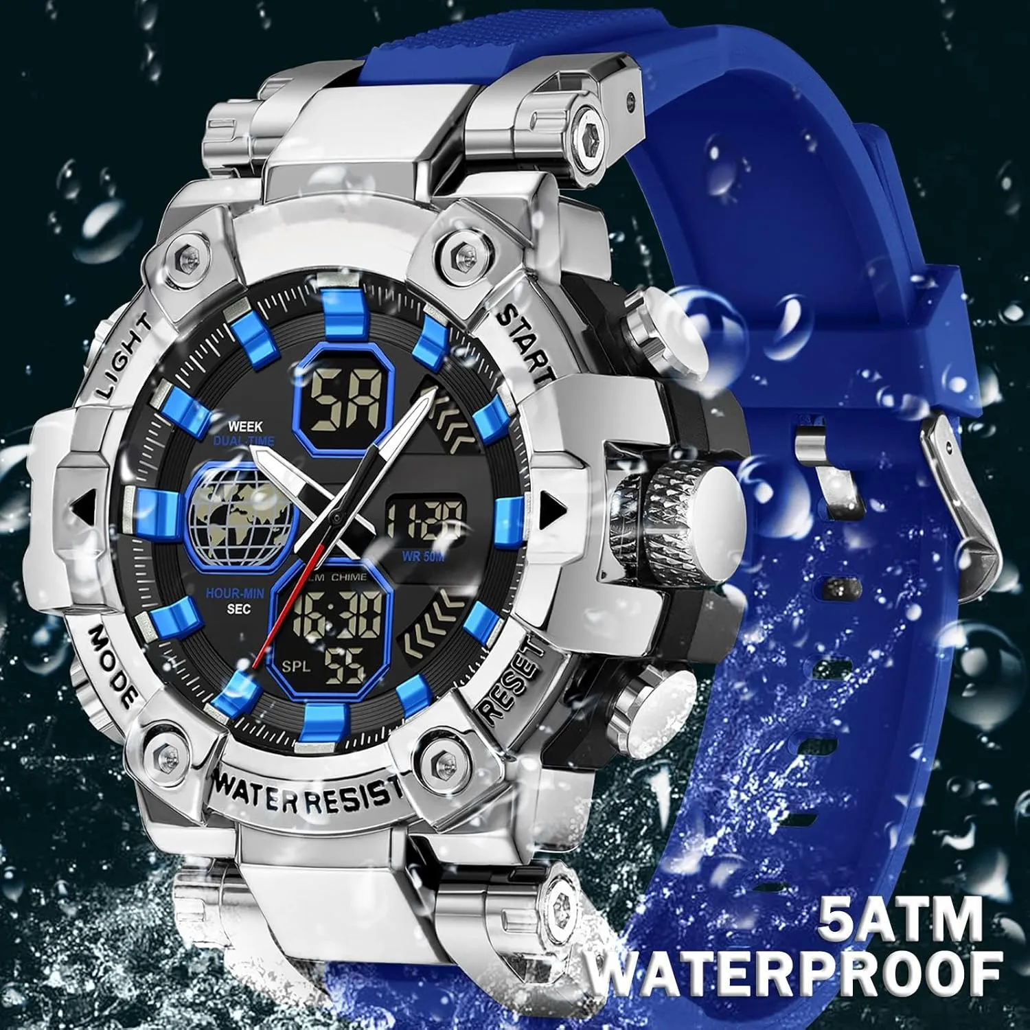 Military Tactical Sport Running Digital Analog cerebral Stopwatch findtime Relojes para Hombres Watches for Men Blue Mens Watches Waterproof 