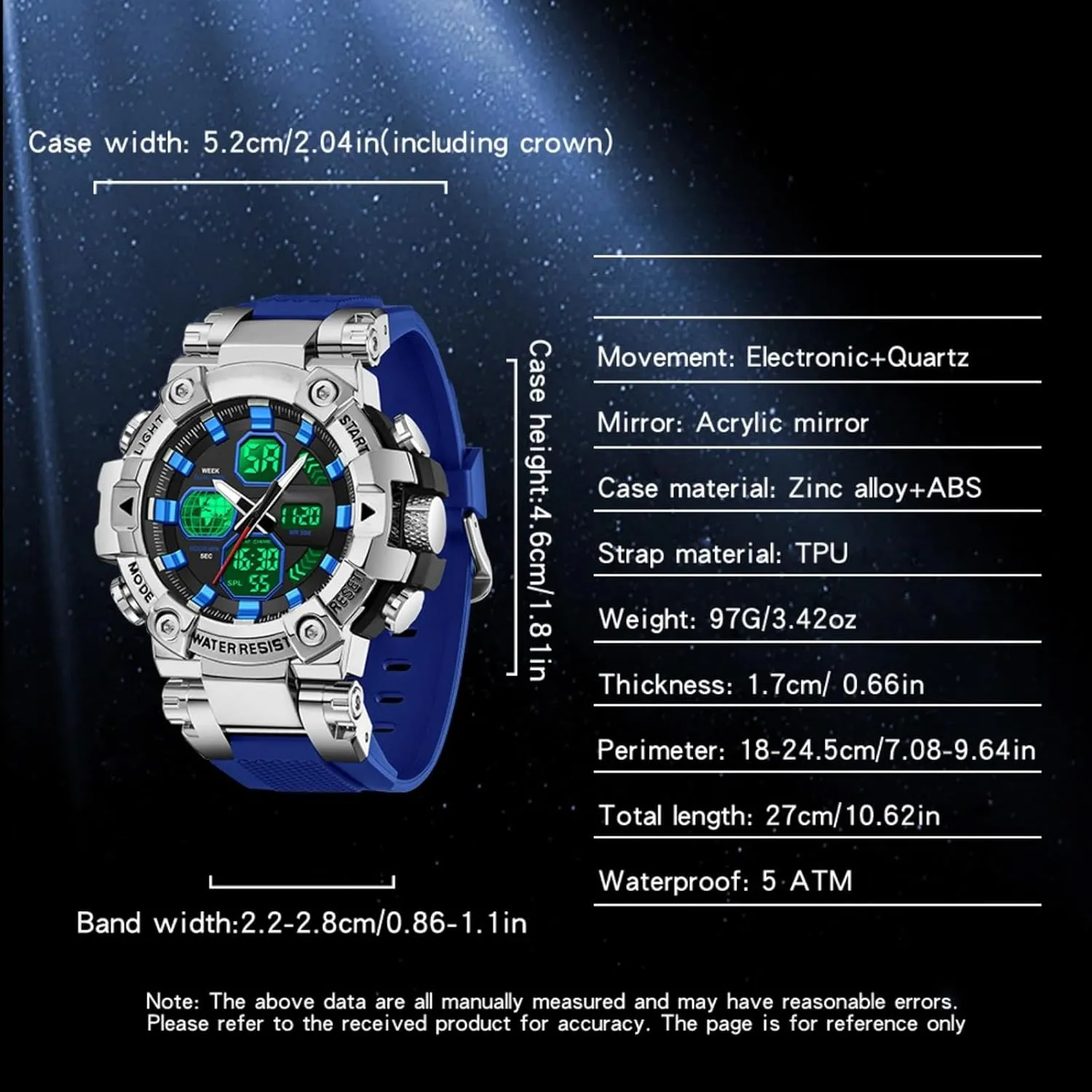 Military Tactical Sport Running Digital Analog cerebral Stopwatch findtime Relojes para Hombres Watches for Men Blue Mens Watches Waterproof 
