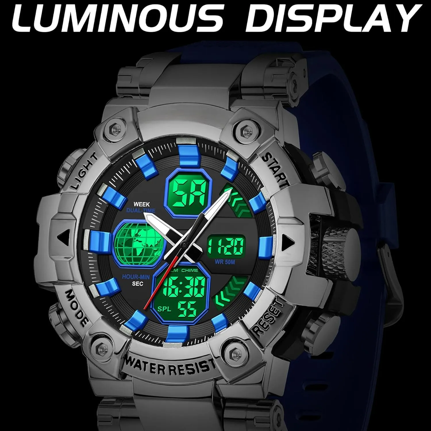 Military Tactical Sport Running Digital Analog cerebral Stopwatch findtime Relojes para Hombres Watches for Men Blue Mens Watches Waterproof 