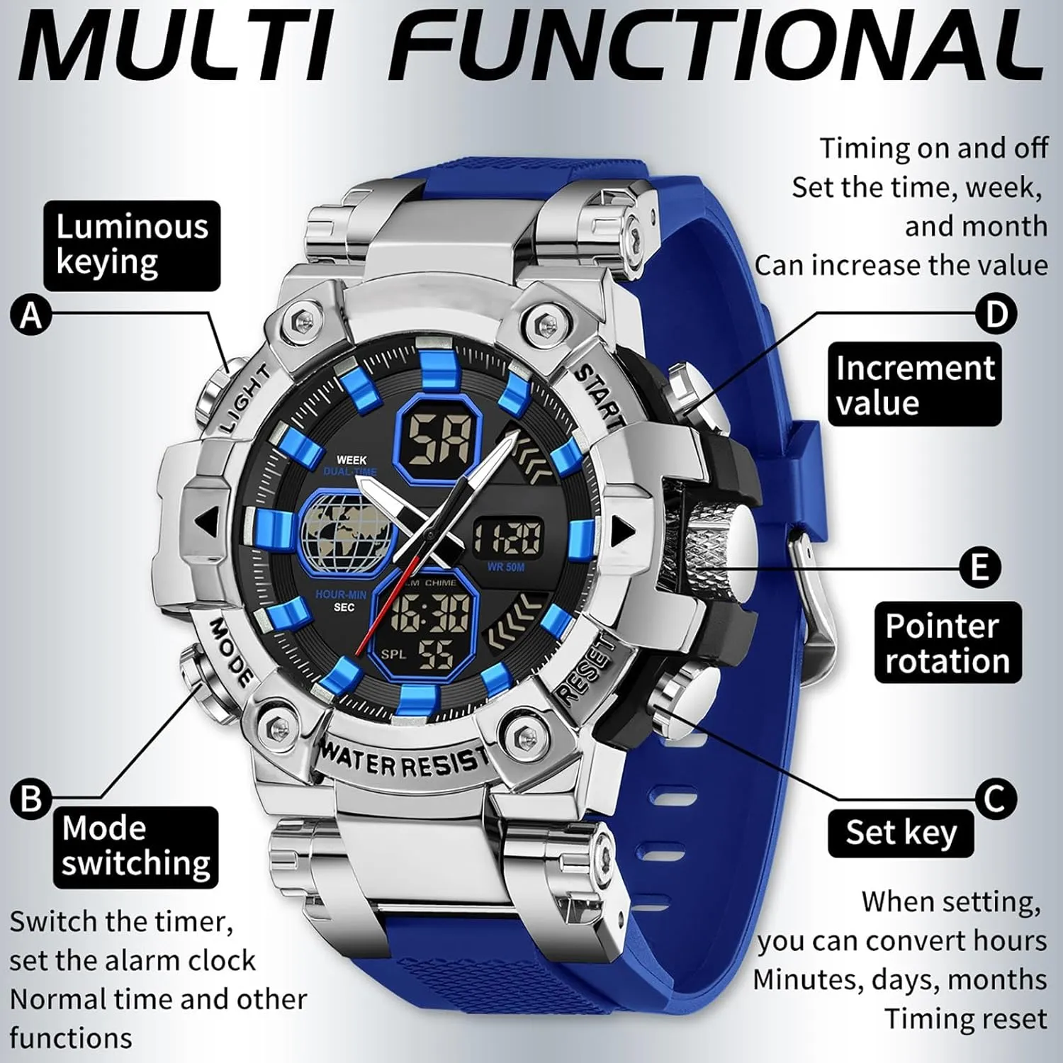 Military Tactical Sport Running Digital Analog cerebral Stopwatch findtime Relojes para Hombres Watches for Men Blue Mens Watches Waterproof 