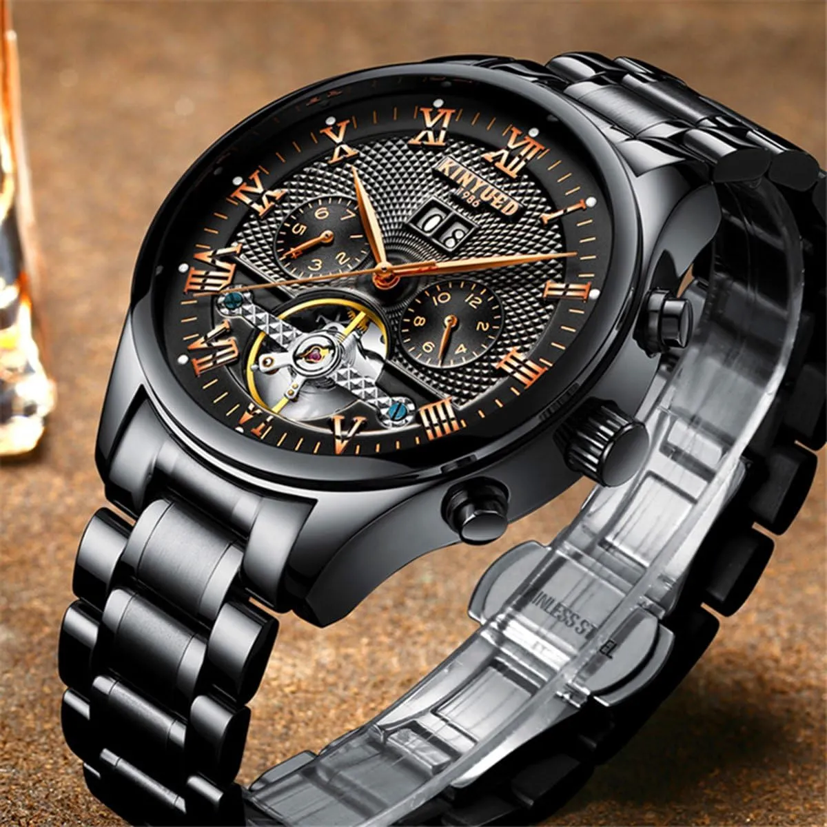 Military Watch FANMIS Business Luxury Stainless Steel Automatic Mechanical sewage weekday irrigation machine Men Sports Date Skeleton Waterproof 