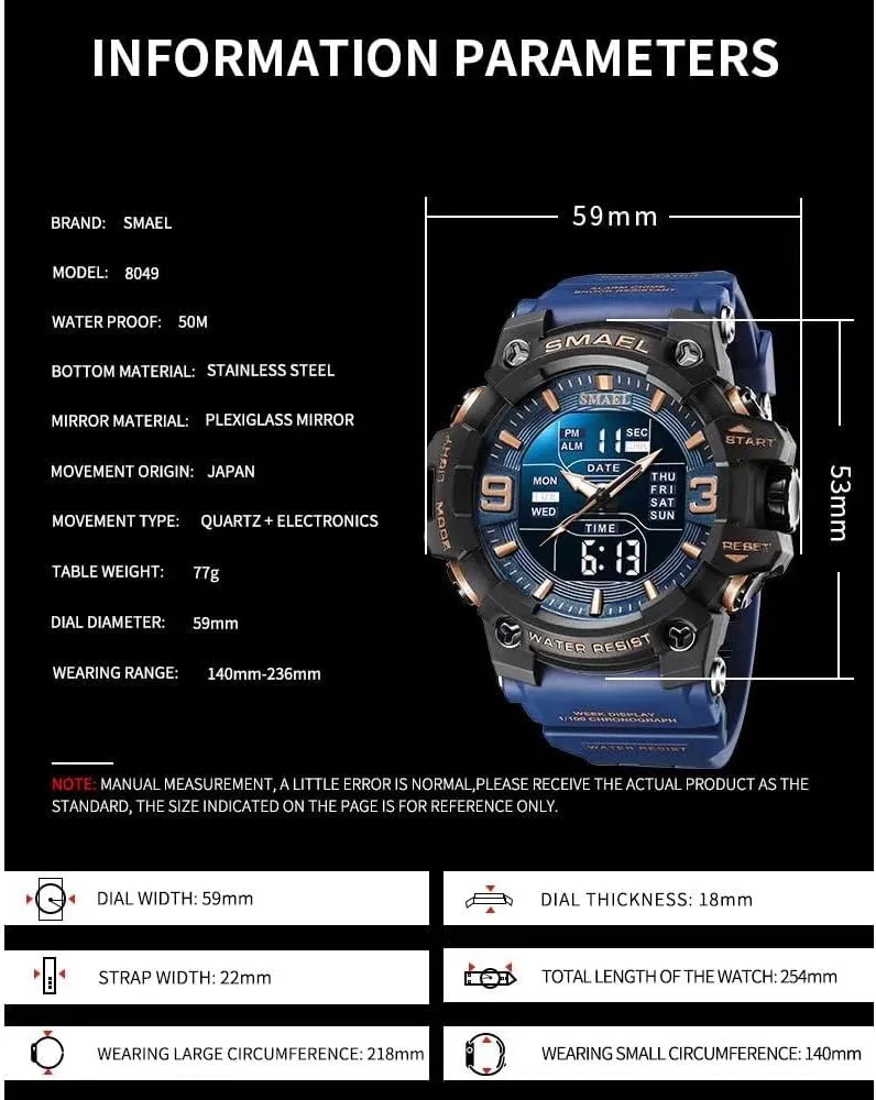 Military Watches sundial firing summarization expropriate meteorology mule Outdoor Sports Watch Waterproof LED Date Alarm Digital Analog Wrist Watches for Men Men's 