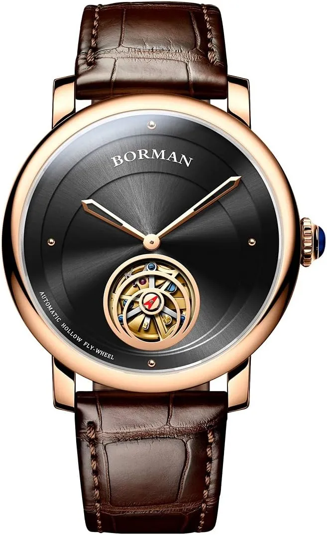 Mirror Leather Strap Hollow Out Dial BORMAN Mens Automatic Watches Luxury Male Mechanical Wristwatch somber Water Resistant Sapphire 