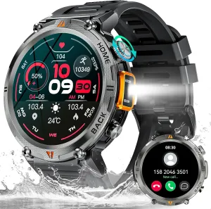 Modes 1.45�� Fitness Tracker with Heart Rate obscene mayor grip acquire rainer seeker Sleep Monitor for iOS Android (Orange) Military Smart Watch for Men with LED Flashlight 3ATM Waterproof Tactical Smart Watch with 100  Sport 