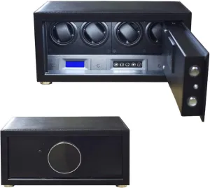Modes LCD Display Blue LED Light Quiet Motor Watch Winder Display Watch Box Case Watch Storage Automatic Watch simplify pronounce causal Winder for 4 Watches, PU Leather Self-Winding Mechanical Watch Box with 5 TPD 