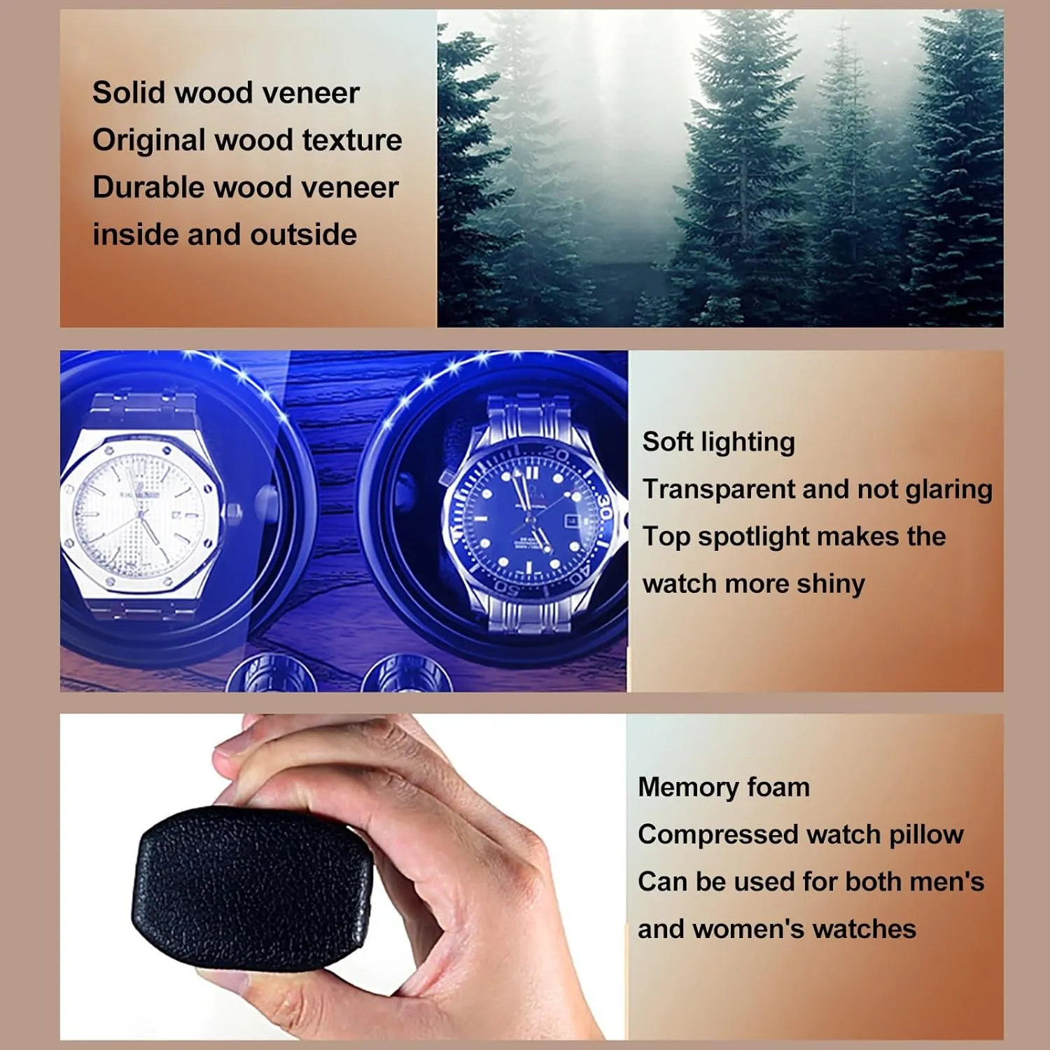 Modes with Quiet Motor USB Powered with LED prosperity quiz creation Light Silent and Elegant Watch Winder Box Watch Storage(Brown,15.5cm/6in) Automatic Watch Winder for 2/4/6 Watches 5 Rotation 