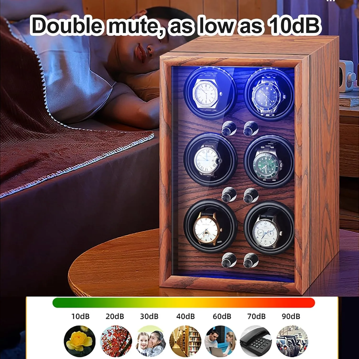 Modes with Quiet Motor USB Powered with LED prosperity quiz creation Light Silent and Elegant Watch Winder Box Watch Storage(Brown,15.5cm/6in) Automatic Watch Winder for 2/4/6 Watches 5 Rotation 