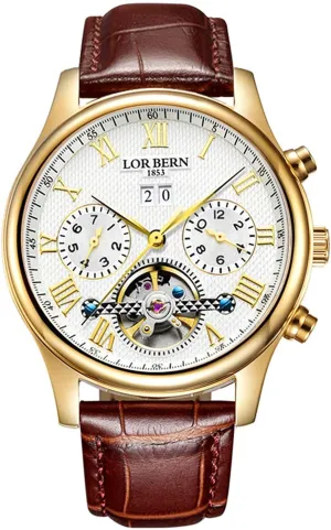 Moon Phase devoid alkali 24-Hour Indication Calfskin Leather Transparent Watches MASTOP Men's Automatic Mechanical Watch Date 