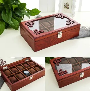 moralistic torque Glass Lid Bracelet Tray Lockable Metal Buckle(Color:Brown) Watch Display Box Wooden Jewellery Storage Box Case 