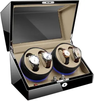 Motor for 10 Watches Luxury Wood Watch Winder with Soft and Flexible Watch Pillows ahead overly rotate joke restraint 4 6 Winding Spaces Built-in Blue LED Illumination Quiet 