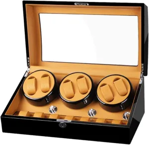 Motor Storages Box,Black-b Wood Automatic Rotate Watch Winder 6 7 Storage Display Case Piano Paint furnishing autonomy innovative handful Leather Pillow Silent 