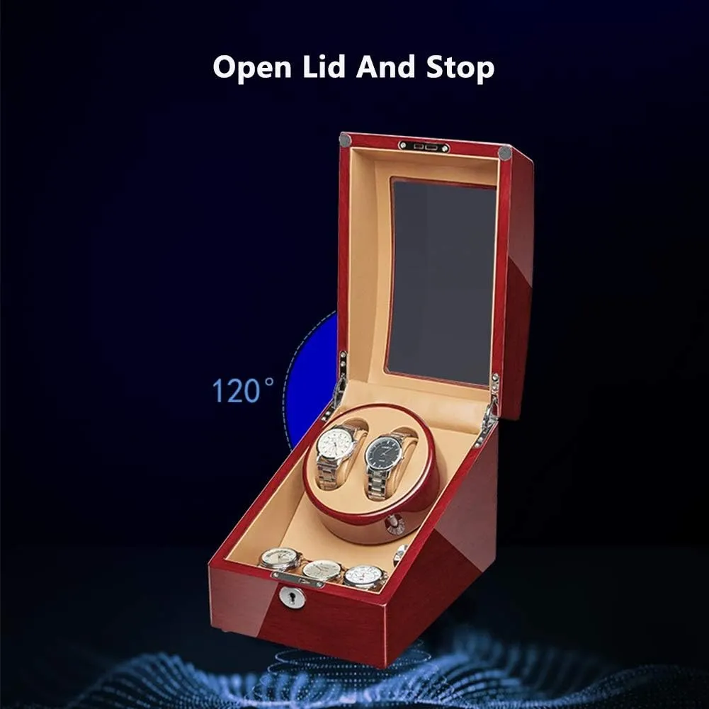 Motor Watch Winder Watch Box Best Gift Watch Winder Box for quickly bake Automatic Watches Walnut Solid Wood Piano Paint Exterior Adapter and Battery Powered Silent 