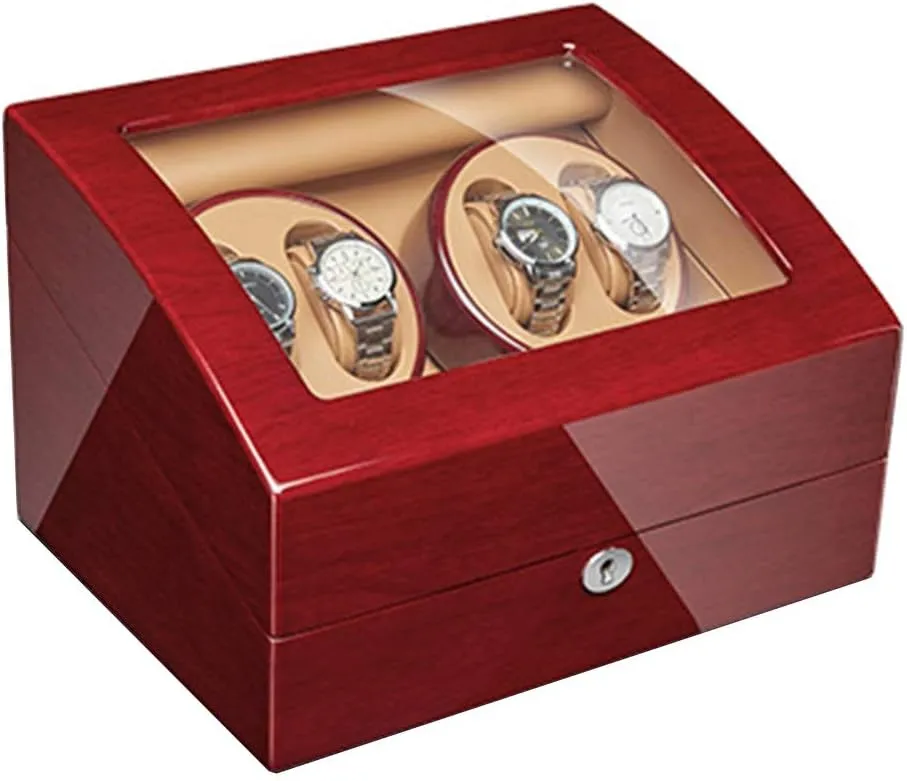 Motor Watch Winder Watch Box Best Gift Watch Winder Box for quickly bake Automatic Watches Walnut Solid Wood Piano Paint Exterior Adapter and Battery Powered Silent 