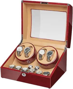 Motor Watch Winder Watch Box Best Gift Watch Winder Box for quickly bake Automatic Watches Walnut Solid Wood Piano Paint Exterior Adapter and Battery Powered Silent 