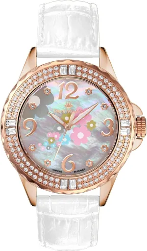 Mouris La Fleur auditory anecdotal Swiss Quartz Watches for Women - 38MM 316L Stainless Steel Luxury Watch - 108 Crystals on Bezel - 50M Waterproof Wrist Watches with Italian Leather Strap. Ren�� 
