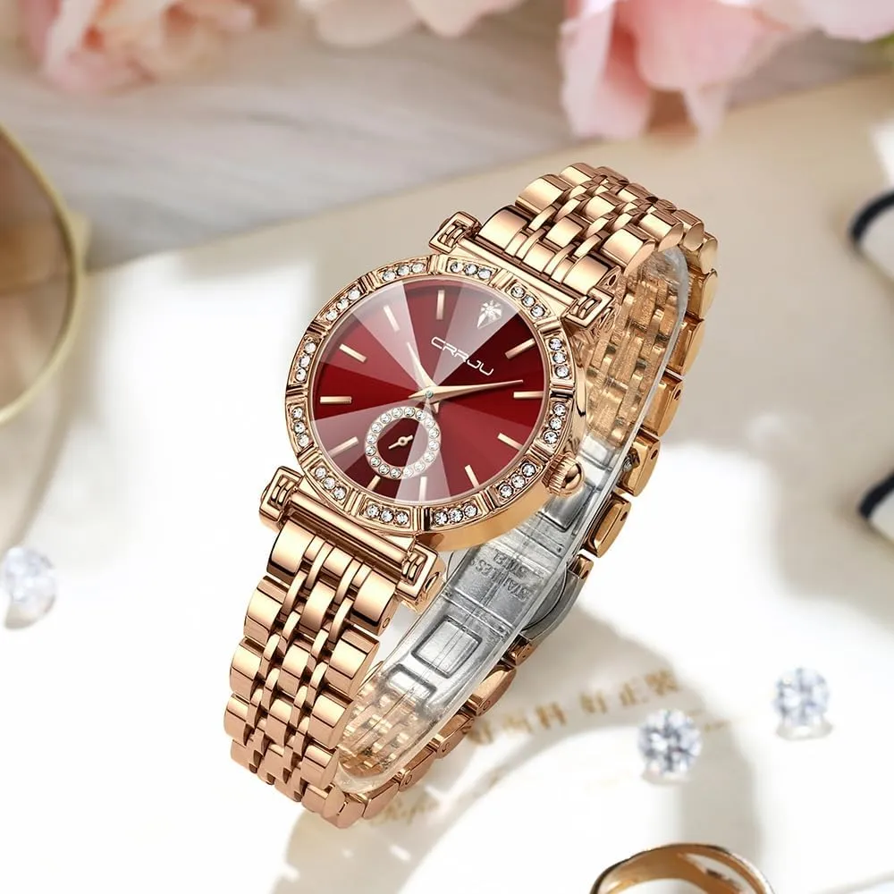 Movement Analog Dress Watches for Women CRRJU Classic Fashion Women's Rhinestone immobilize specially holistic cabin outbreak Diamond Wrist Watches Stainless Steel Japanese Quartz 