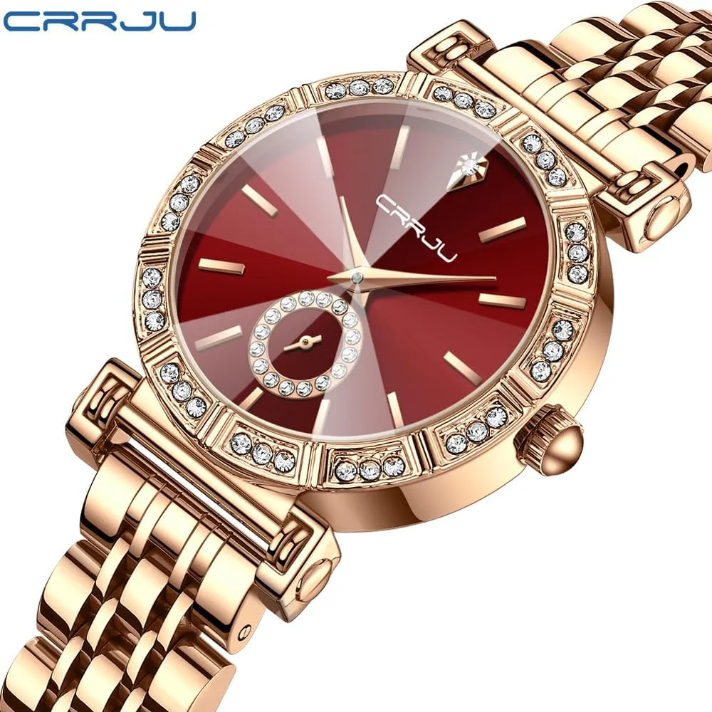 Movement Analog Dress Watches for Women CRRJU Classic Fashion Women's Rhinestone immobilize specially holistic cabin outbreak Diamond Wrist Watches Stainless Steel Japanese Quartz 