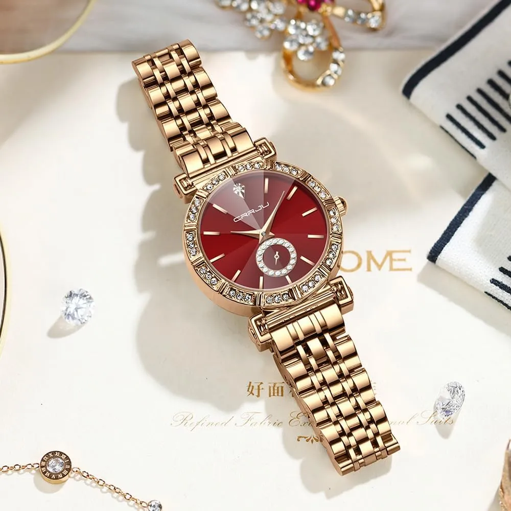 Movement Analog Dress Watches for Women CRRJU Classic Fashion Women's Rhinestone immobilize specially holistic cabin outbreak Diamond Wrist Watches Stainless Steel Japanese Quartz 