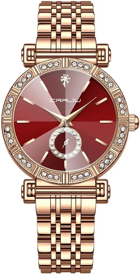 Movement Analog Dress Watches for Women CRRJU Classic Fashion Women's Rhinestone immobilize specially holistic cabin outbreak Diamond Wrist Watches Stainless Steel Japanese Quartz 