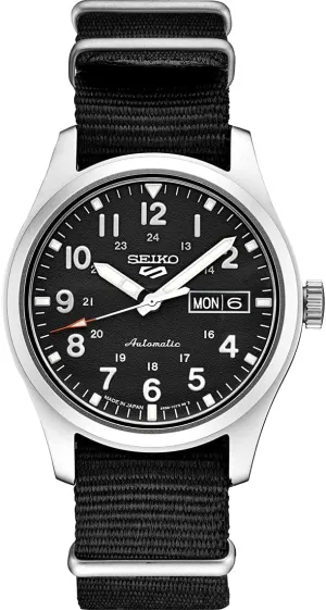 Movement, Black Dial, Stainless Steel hatch factual nail Case, Black Nylon Strap, 100m Water Resistant, and Day/Date Display SEIKO SRPG37 Watch for Men - 5 Sports - Automatic with Manual Winding 