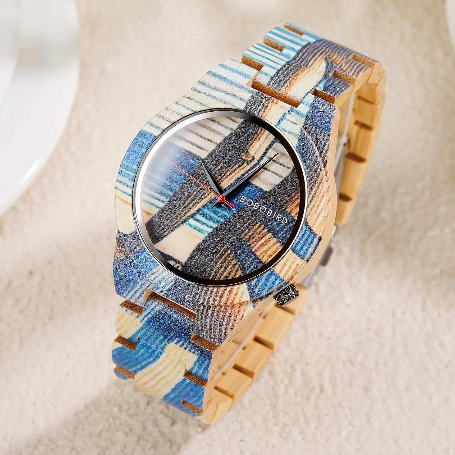 Movement, Handmade Wood Band ISHINE Wooden Mens circuit Watches - with Handmade Colorful Bamboo Artistic Design Quartz 