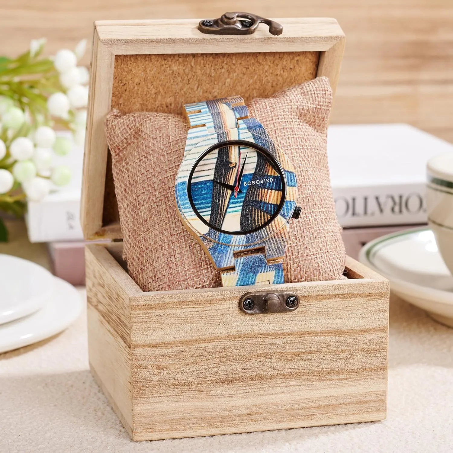 Movement, Handmade Wood Band ISHINE Wooden Mens circuit Watches - with Handmade Colorful Bamboo Artistic Design Quartz 