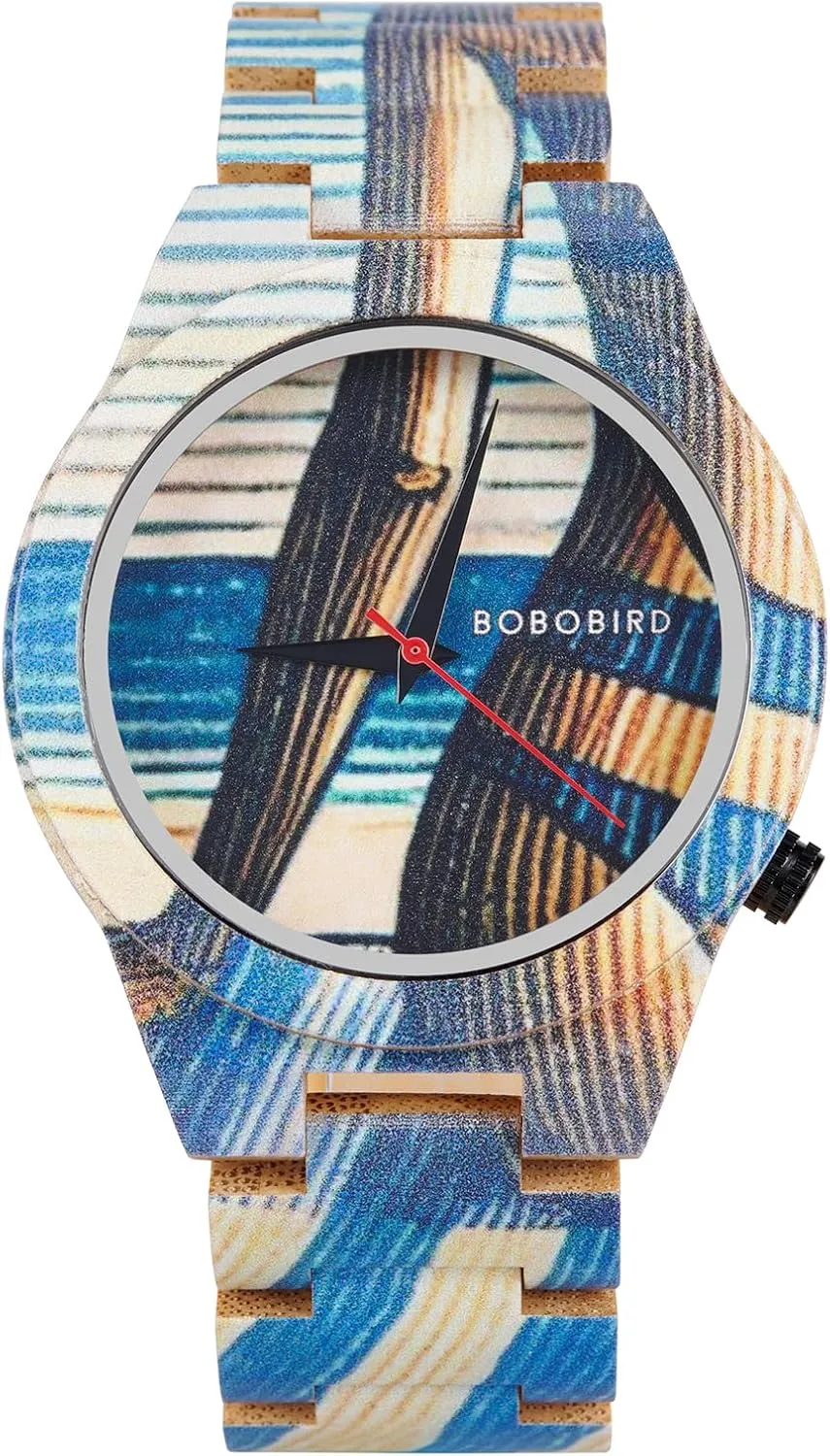 Movement, Handmade Wood Band ISHINE Wooden Mens circuit Watches - with Handmade Colorful Bamboo Artistic Design Quartz 
