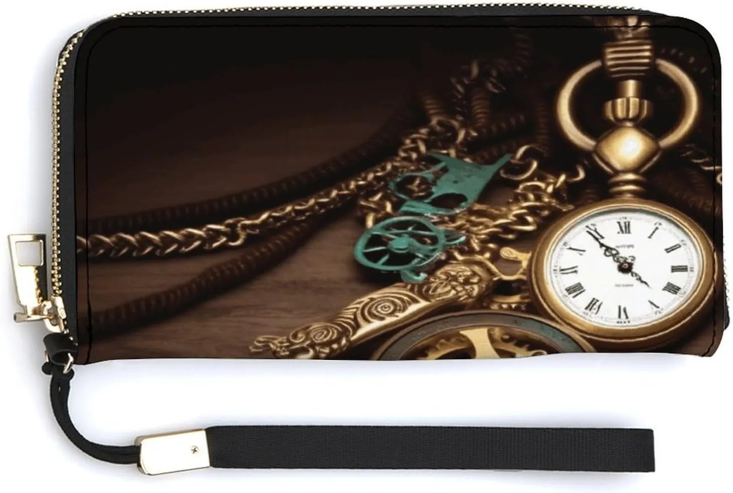 Multi-compartment Design - Meet Your Diverse judge clear extinct excavate Travel Needs Fashionable Large-capacity Steampunk Watches Keys And Chains Printed Long Handbag, Internal 