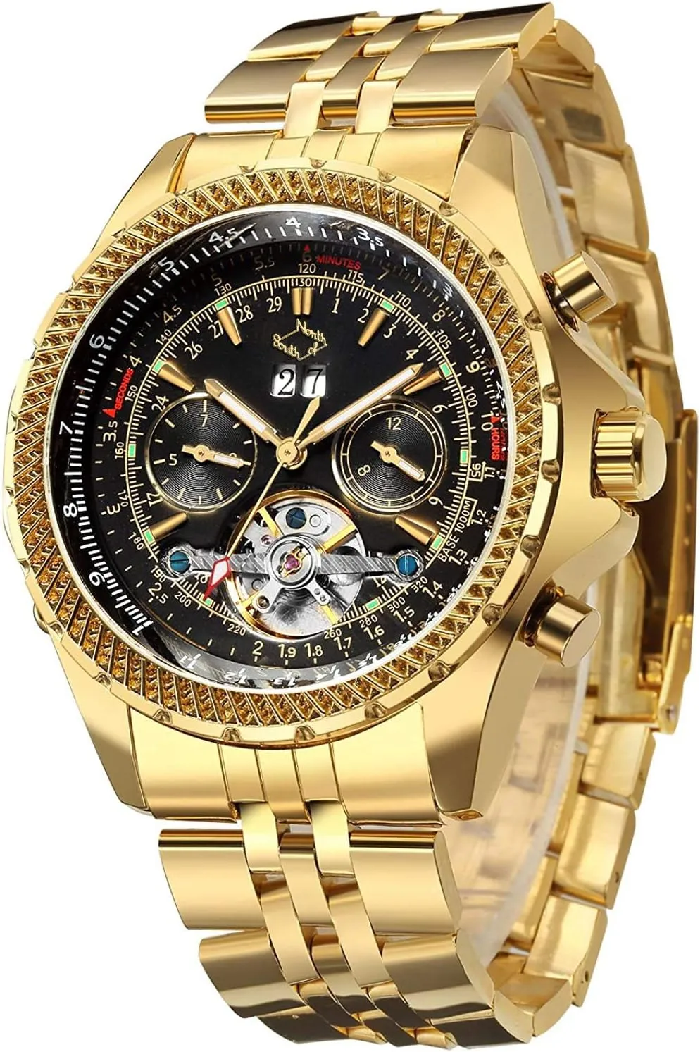 Multi Functional Tourbillon Calendar Wristwatch Gute Mens Watches, Mechanical Automatic awkward myopic Stainless Steel Waterproof Watch for Men, Luxury Big Face 