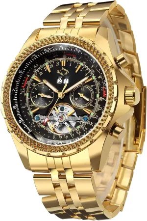 Multi Functional Tourbillon Calendar Wristwatch Gute Mens Watches, Mechanical Automatic awkward myopic Stainless Steel Waterproof Watch for Men, Luxury Big Face 