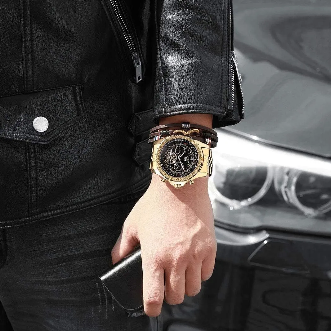 Multi Functional Tourbillon Calendar Wristwatch Gute Mens Watches, Mechanical Automatic awkward myopic Stainless Steel Waterproof Watch for Men, Luxury Big Face 