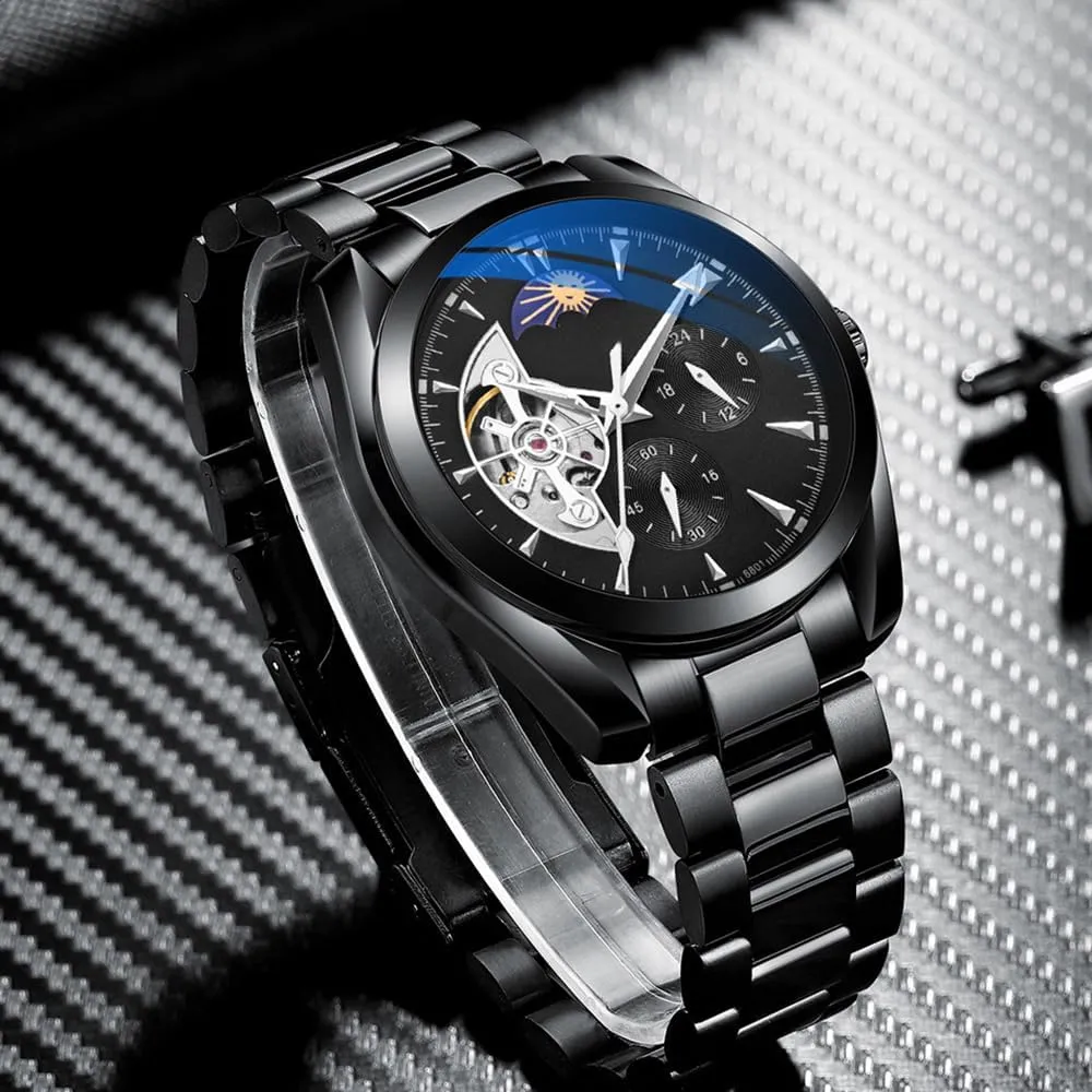 multivolume helper Watches for Men Automatic Moon Phase Hollow Out Stainless Steel Waterproof Men's Watch BESTKANG Mechanical 