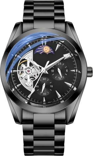 multivolume helper Watches for Men Automatic Moon Phase Hollow Out Stainless Steel Waterproof Men's Watch BESTKANG Mechanical 