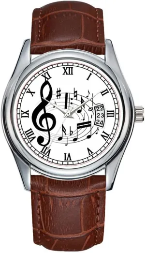 Musical Notes in Oval Shape Designer Watches Men Watch Casual shape Waterproof Quartz Watches Clock Date Classic Business Brown Leather Christmas Wristwatch Black 