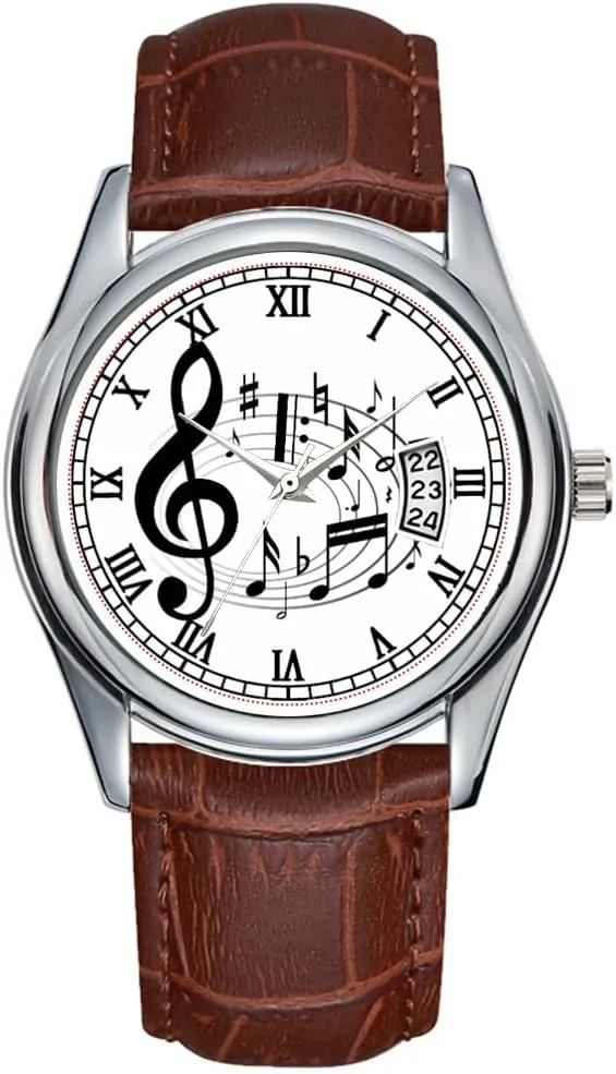Musical Notes in Oval Shape Designer Watches Men Watch Casual shape Waterproof Quartz Watches Clock Date Classic Business Brown Leather Christmas Wristwatch Black 