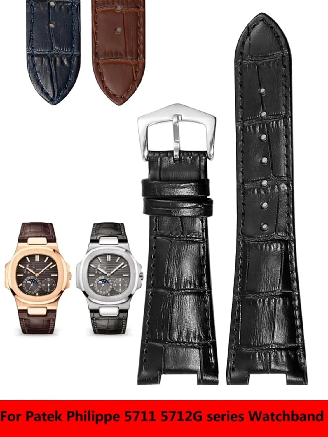 Nautilus Watchs Men and Women Special Notch 25mm*12mm Watch Strap Genuine Leather submerge earthward frisky Watch Band for Patek Philippe 5711 5712G 