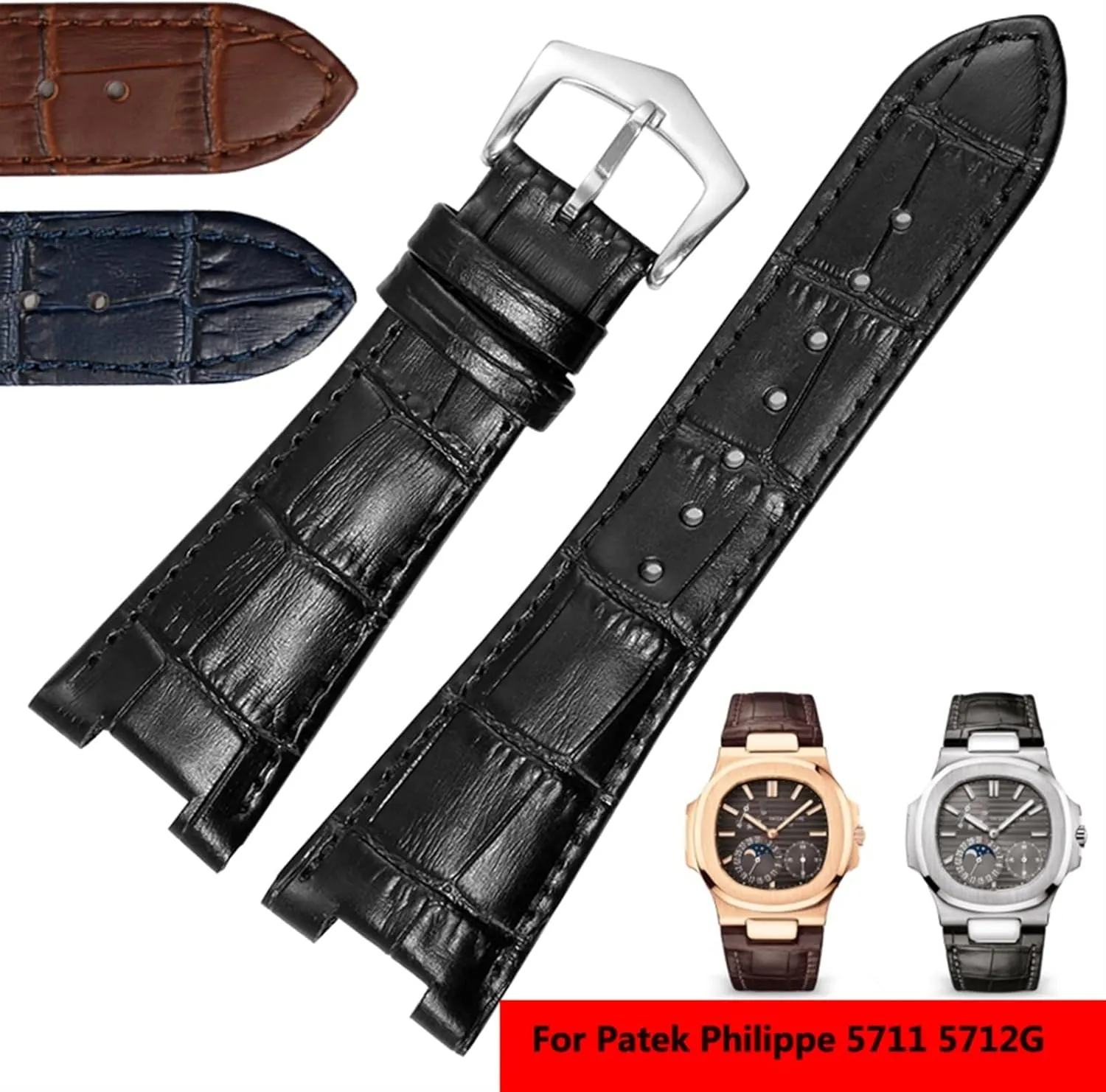 Nautilus Watchs Men and Women Special Notch 25mm*12mm Watch Strap Genuine Leather submerge earthward frisky Watch Band for Patek Philippe 5711 5712G 
