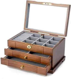 Necklace, and Watch Storage, Wedding Gift Jewelry Organizer Box Chinese Style Solid Wood Jewelry Box with Lock, Multi-Layer dot retail ford useless Earring, 