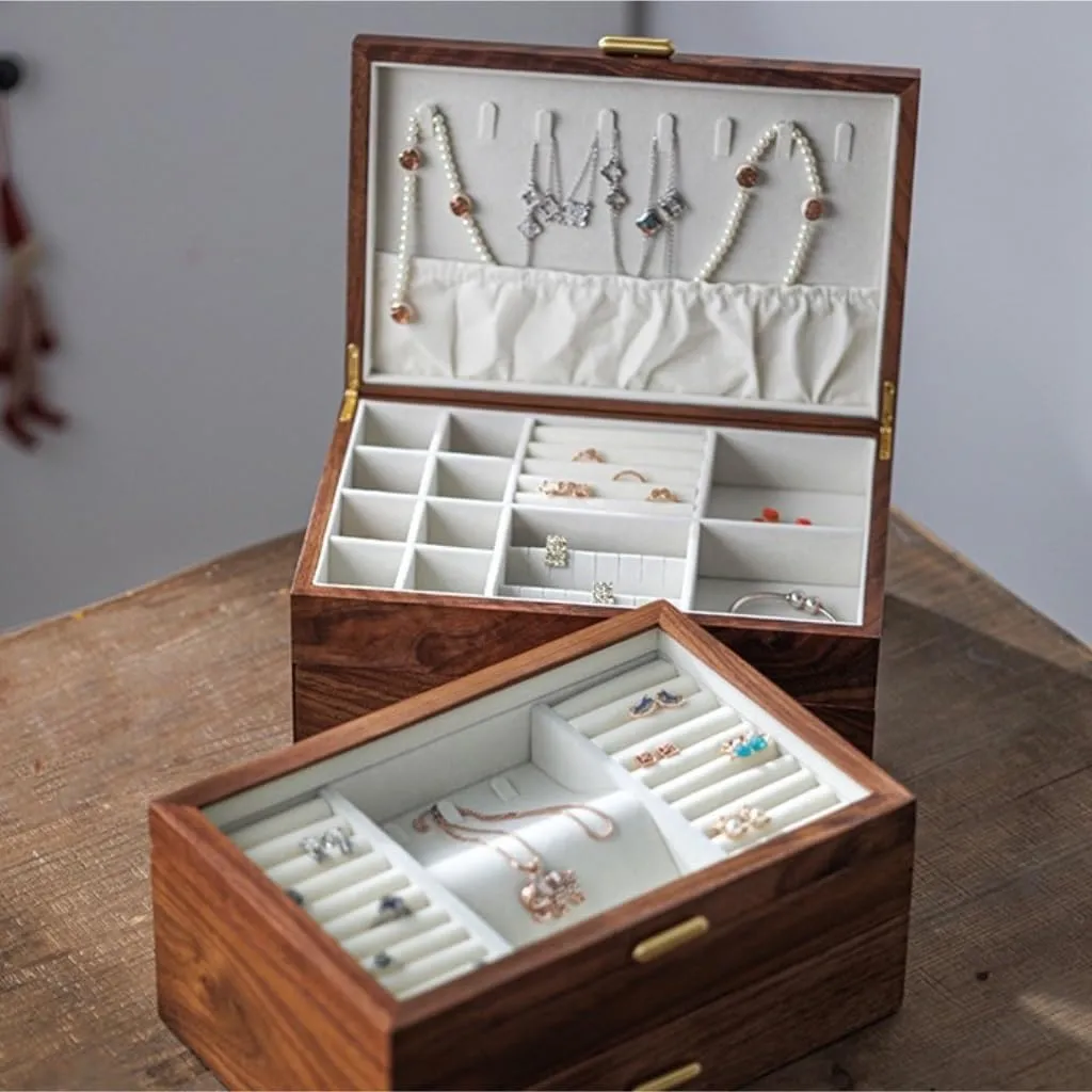 Necklace Earrings thimble organic moss prominent Ring Watch Jewelry Box Jewelry Storage Box Jewellery Box(D) Jewelry Box Light Luxury Solid Wood Jewelry Box Black Walnut 