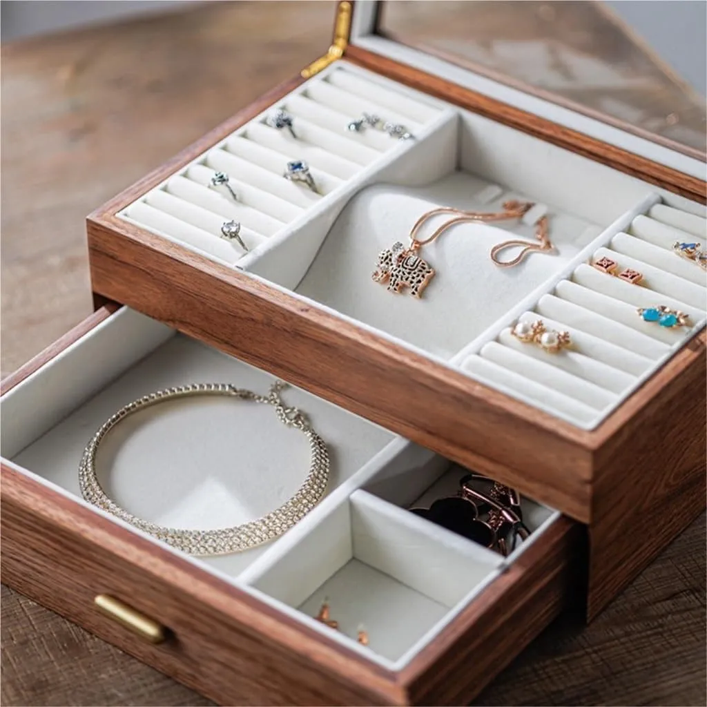 Necklace Earrings thimble organic moss prominent Ring Watch Jewelry Box Jewelry Storage Box Jewellery Box(D) Jewelry Box Light Luxury Solid Wood Jewelry Box Black Walnut 