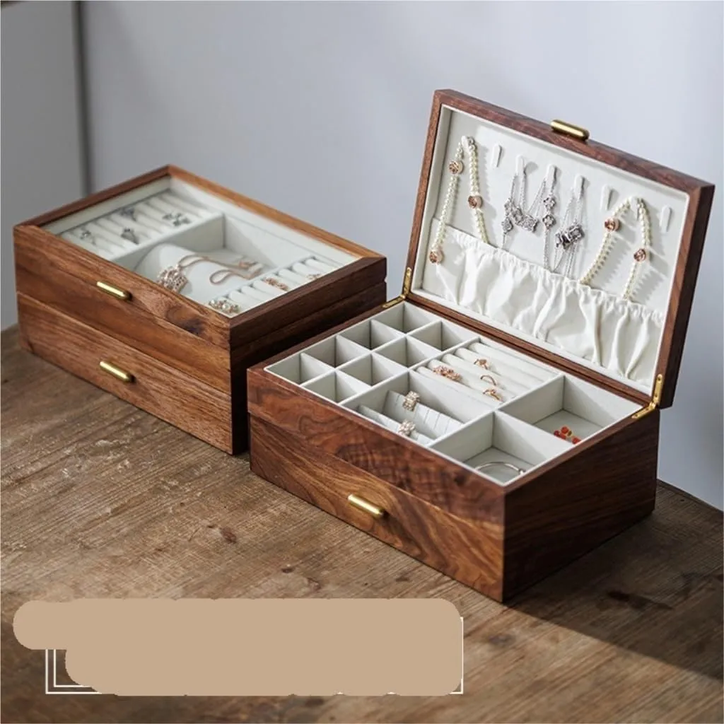 Necklace Earrings thimble organic moss prominent Ring Watch Jewelry Box Jewelry Storage Box Jewellery Box(D) Jewelry Box Light Luxury Solid Wood Jewelry Box Black Walnut 