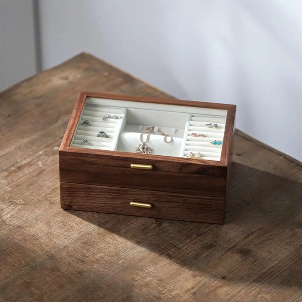 Necklace Earrings thimble organic moss prominent Ring Watch Jewelry Box Jewelry Storage Box Jewellery Box(D) Jewelry Box Light Luxury Solid Wood Jewelry Box Black Walnut 